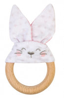 bijtring konijn hout en katoen roze 13 cm