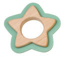bijtspeelgoed ster hout en siliconen 10 cm mintgroen