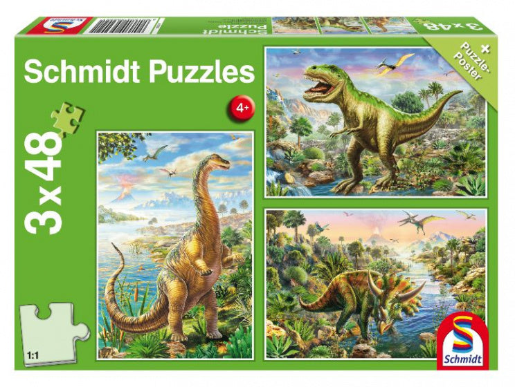 legpuzzel Dinosauriërs 3-in-1 karton groen 144 stukjes