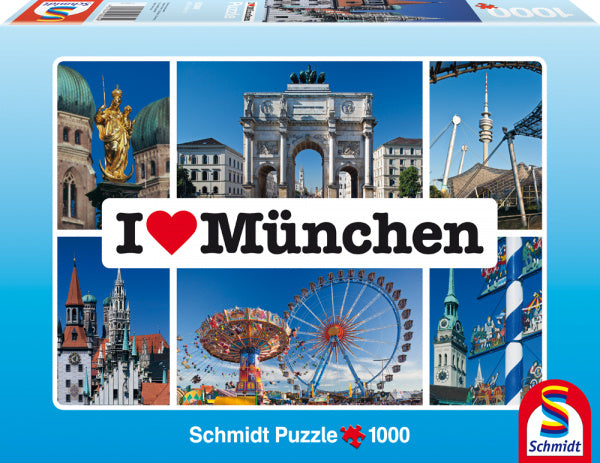 legpuzzel I love Munchen 49 x 69 cm blauw 1000 stukjes