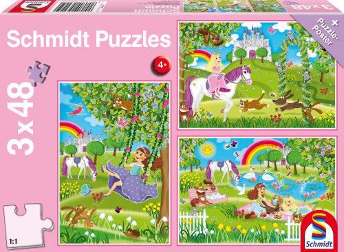 3-in-1 puzzel Prinses in de Slottuin meisjes 4-delig