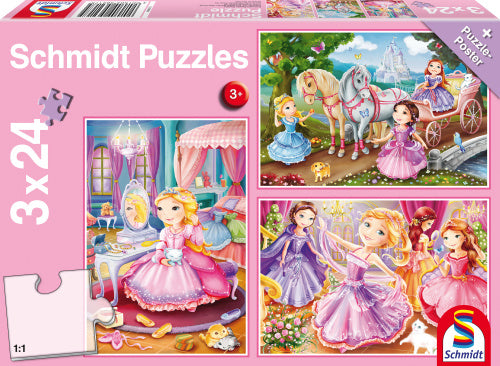 legpuzzel Sprookjesachtige prinses karton roze 3-delig