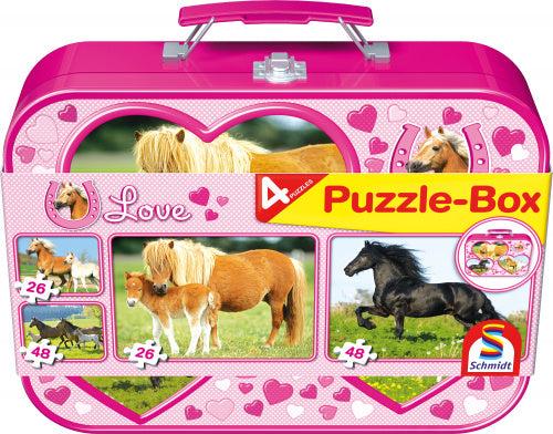 puzzelbox Paarden meisjes karton roze 5-delig
