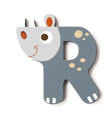 letter R neushoorn grijs 5.5 cm