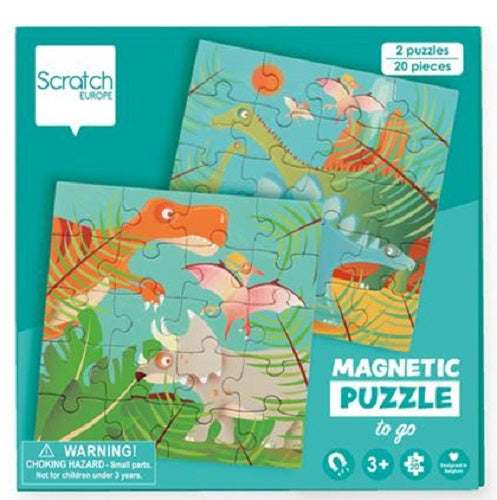 magnetische puzzel Dino 18 cm karton groen 40-delig
