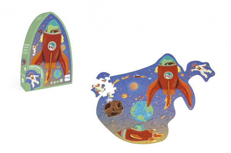 legpuzzel ruimteschip 64,5 cm karton paars 60-delig