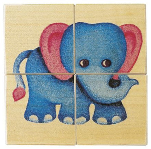 blokkenpuzzel Dieren junior 10 x 10 cm hout 4-delig