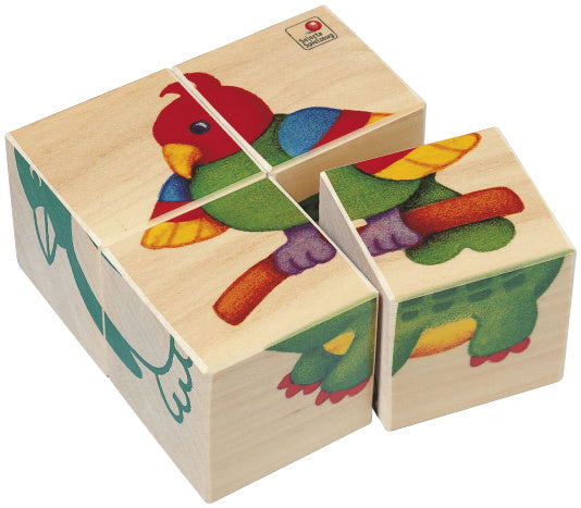 blokkenpuzzel Dieren junior 10 x 10 cm hout 4-delig