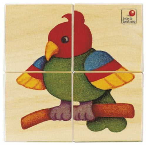 blokkenpuzzel Dieren junior 10 x 10 cm hout 4-delig