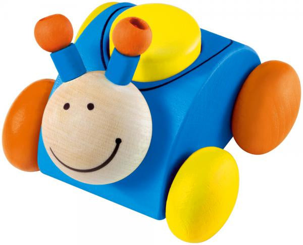 speelgoedkever Rollina junior 3 x 1 cm hout blauw/geel