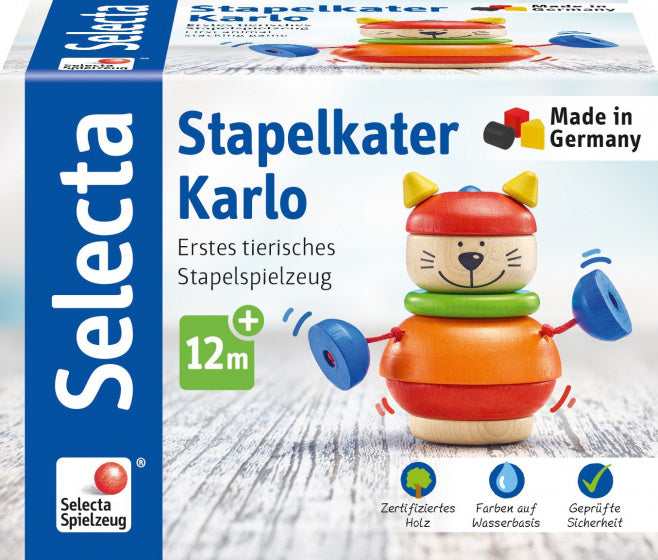 stapelfiguur Kater Karlo 10 cm hout oranje 5-delig