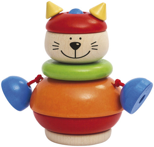 stapelfiguur Kater Karlo 10 cm hout oranje 5-delig