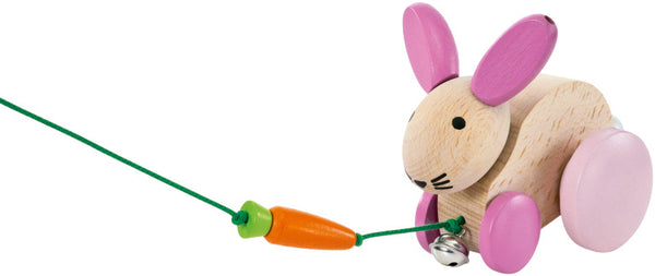 trekfiguur Konijn Hanna Hoppel 13 cm hout naturel/roze