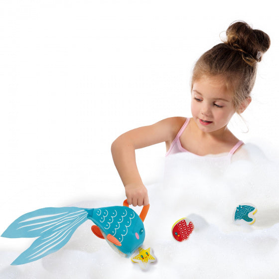 badspeelgoed Snackvis textiel/foam lichtblauw 4-delig