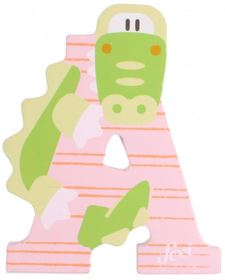 dierenletter A 10 cm hout roze