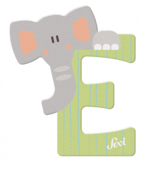 dierenletter E 10 cm hout groen/grijs
