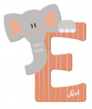 dierenletter E 10 cm hout oranje/grijs