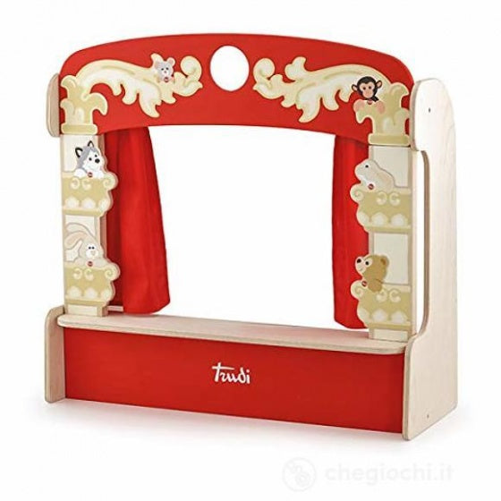 houten tafelpoppenkast theater 58 cm rood