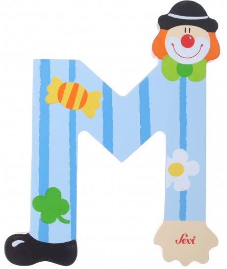 letter M clown 10 cm blauw