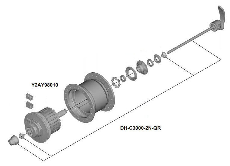 binnenwerk naaf DH-C3000-2N-QR 108 mm as zilver