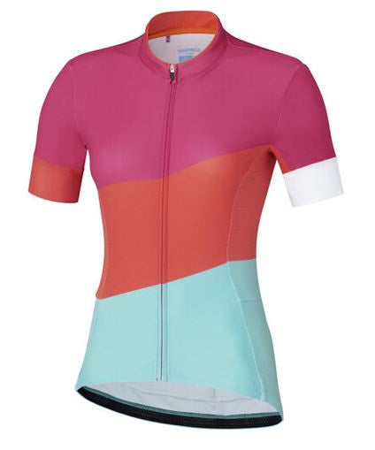fietsshirt Sumire dames polyester roze/blauw maat M