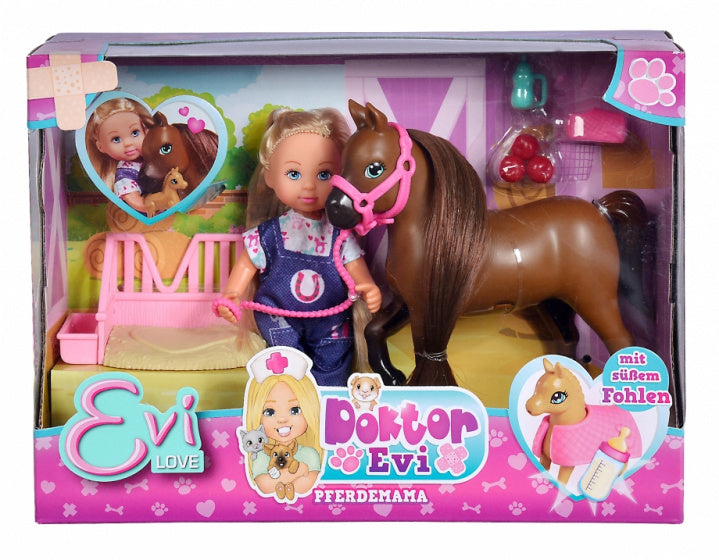 speelset Evi Love Paardenmama junior 12 cm roze 4-delig