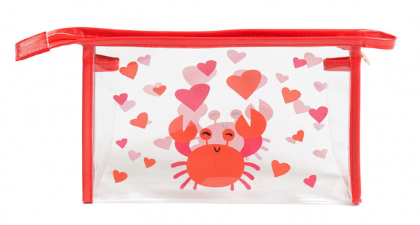 toilettas krab junior 22 cm rood/transparant