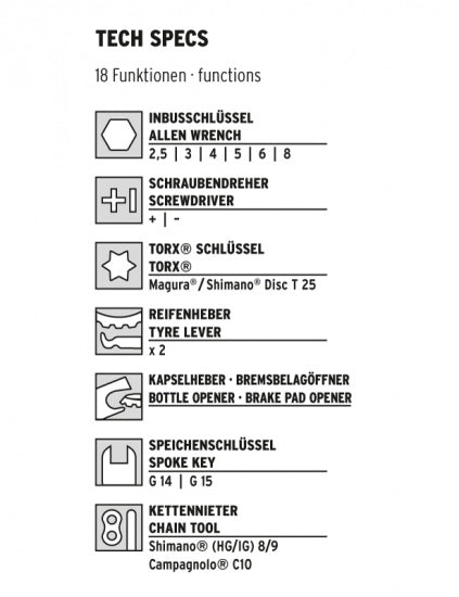 multitool 18 functies 73 mm zwart/zilver