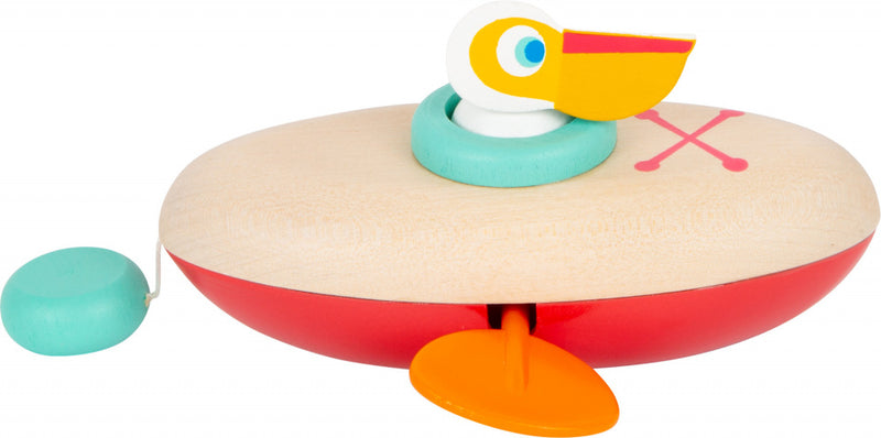 Small Foot - Badspeelgoed Houten Kano Pelikaan Opwindbaar