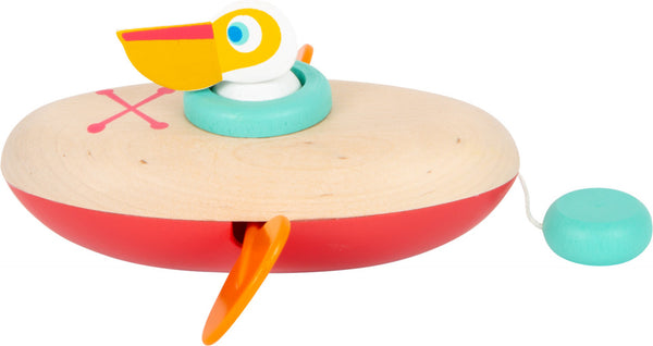 Small Foot - Badspeelgoed Houten Kano Pelikaan Opwindbaar