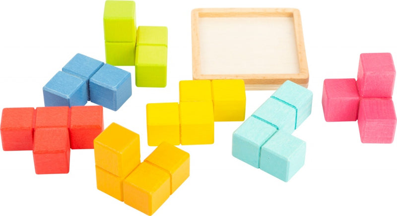 houten 3D Tetris-kubuspuzzel junior 6 cm 8-delig