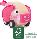 houten duwfiguur varken blank/roze 11 x 4,5 cm