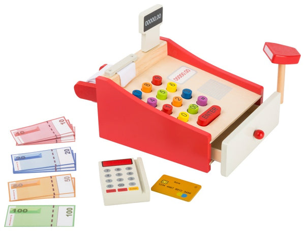 houten speelkassa blank/rood 7,5 cm