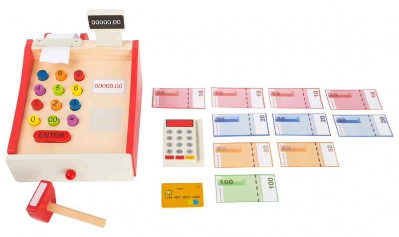 houten speelkassa blank/rood 7,5 cm