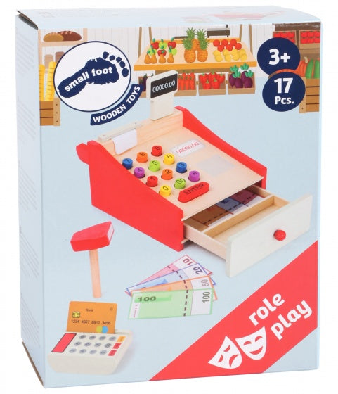 houten speelkassa blank/rood 7,5 cm