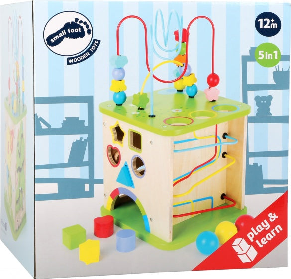 Small Foot - Houten Activiteitenkubus met Knikkerbaan, 8dlg.