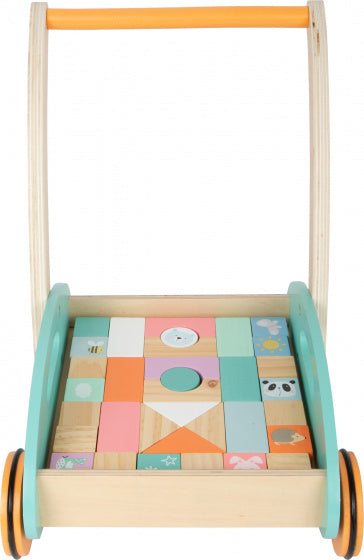 Small Foot - Houten Baby  Walker Loopwagen met Blokken Pastel, 35dlg.