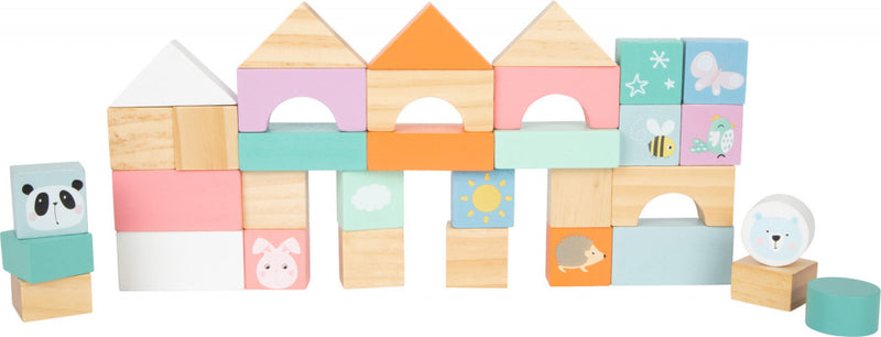 Small Foot - Houten Baby  Walker Loopwagen met Blokken Pastel, 35dlg.