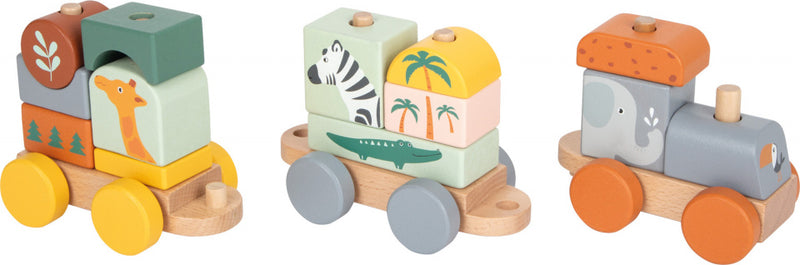 Small Foot - Houten Stapelblokken Trein Safari, 16dlg.