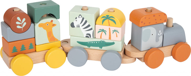 Small Foot - Houten Stapelblokken Trein Safari, 16dlg.
