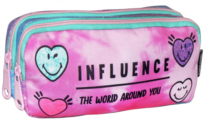 etui Influence meisjes 21 x 9 cm polyester roze/blauw