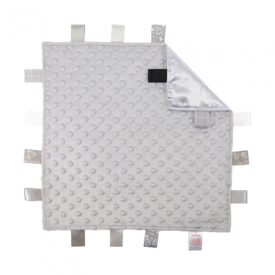 knuffeldoekje met labels grijs 35 cm