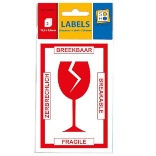 etiket Breekbaar 11,5 x 7,5 mm papier wit/rood 2 vellen