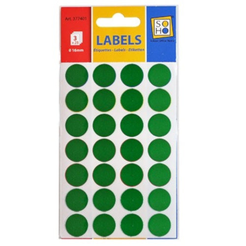 etiketten rond 16 mm papier groen 3 vellen á 28 stuks