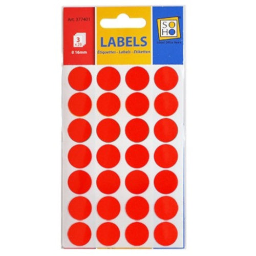 etiketten rond 16 mm papier rood 3 vellen á 28 stuks