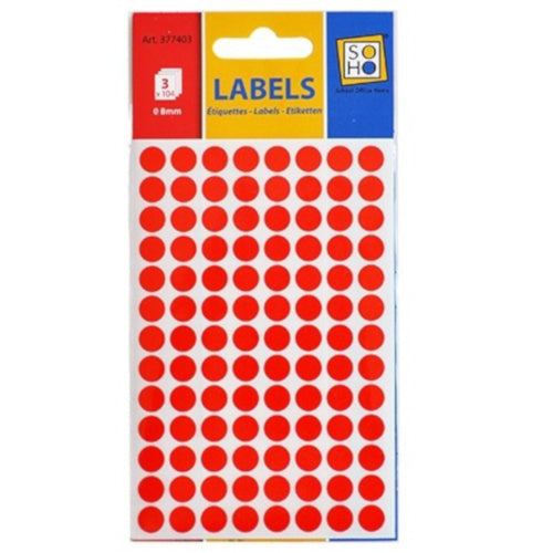etiketten rond 8 mm papier rood 3 vellen á 104 stuks