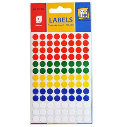 etiketten rond gekleurd 8 mm papier 3 vellen á 104 stuks