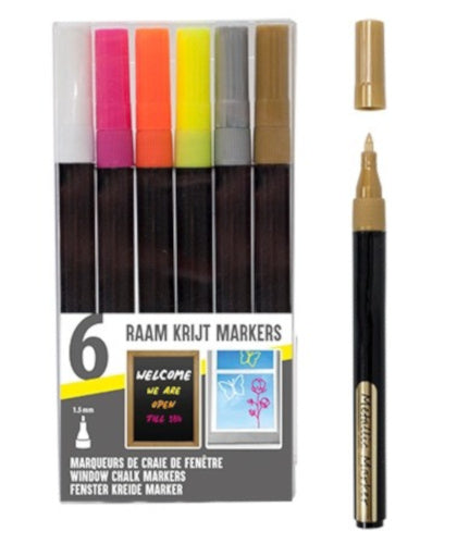 raam krijtmarkers gekleurd junior 1,5 mm 6 stuks