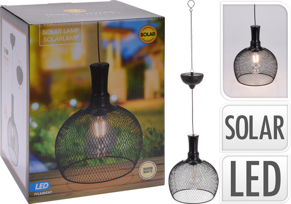 Solar buiten hanglamp - Zwarte metalen industriële look