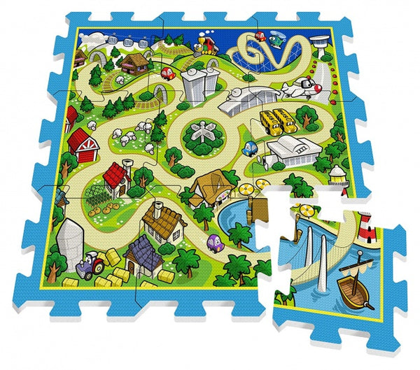 vloerpuzzel Track junior groen/blauw 9-delig